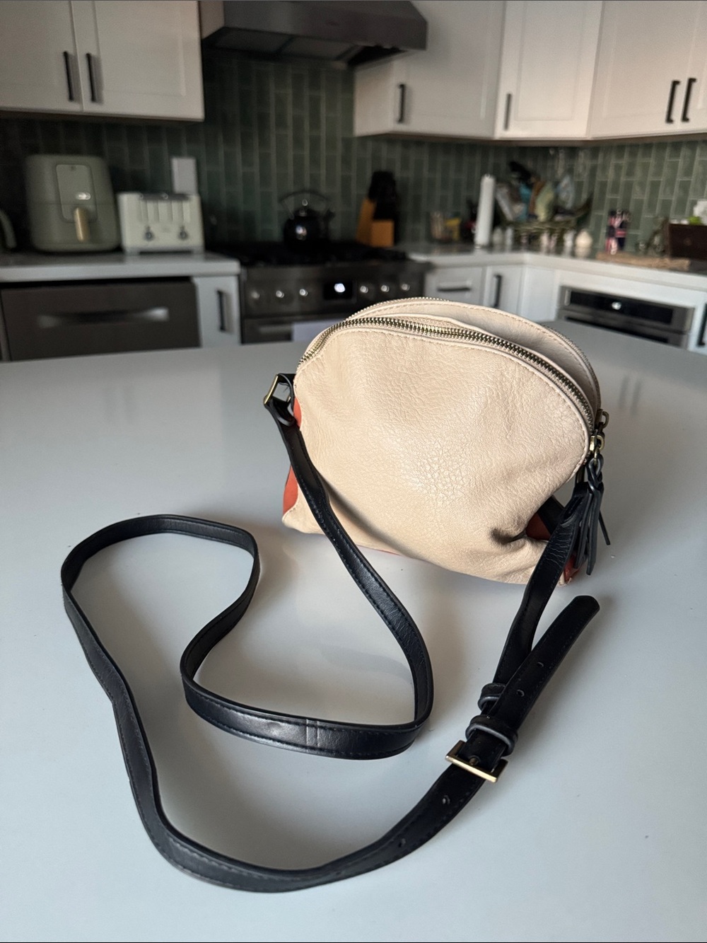 Universal Thread Beige and Black Crossbody Bag with Subtle Orange Detail